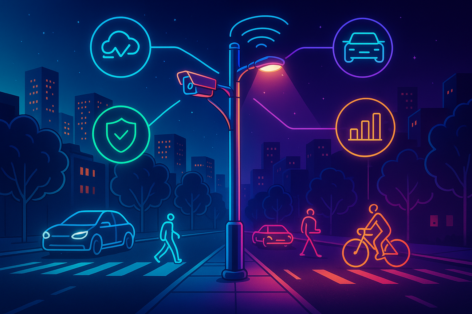 City operations at night — lighting and roads